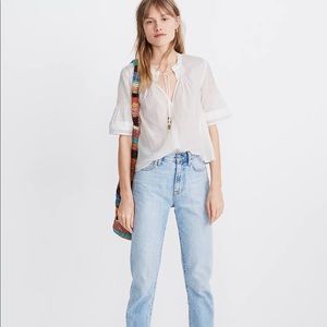 Madewell x Warm Pintuck Tie-Neck Top